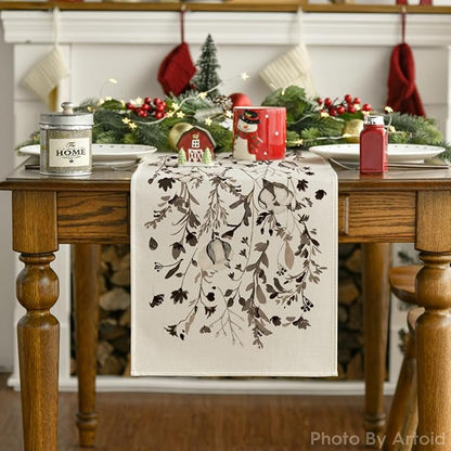 Artoid Mode Leaves and Flowers Cotton 210 GSM Winter Table Runner, Seasonal Christmas Kitchen Dining Table Decoration for Home Party Decor 13x72 Inch