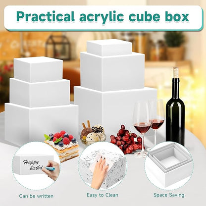 6Pcs Buffet Risers,Food Risers for Buffet Table Display Stand Shelf for Party Catering Dessert Jewelry Collectibles Acrylic Cube Boxes Display Nesting Risers (white-S(5,6,6.8,7,7.5,8)