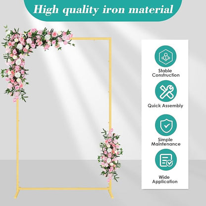 Wedding fashion arch background metal frame, (3.9, 5.2, 6.6 feet) suitable for background decoration frames such as weddings, birthdays, parties, baby showers, and photography (gold, 3.9*6.6)