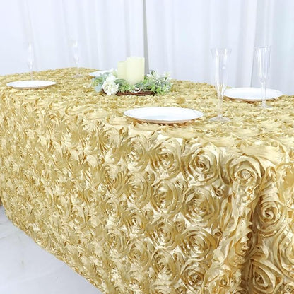 Efavormart 90"x132" Wholesale Rectangle Table Cover Champagne Grandiose Rosette 3D Satin Tablecloth for Wedding Party Event