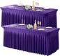 Wish Care 2 Pack Dark Purple Spandex Table Clothes for 4 Foot Rectangle Tables, 4FT Wrinkle Free Fitted Tablecloths Ruffles Design Table Cover for Party, Banquet, Wedding and Events