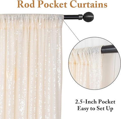 ShinyBeauty Ivory Backdrop 2FTx8FT Sequin Curtains 8 Pieces Photo Backdrops Glitter Photograph Background Beige Curtain Panles for Birthday/Baby Shower/Prom Decorations