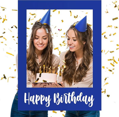 32 x 24 Inch Large Photo Booth Props Picture Frame Happy Birthday Party Frame DIY Cutouts Photo Booth Props Selfie for Party Supplies Favors(Blue White,Happy Birthday)