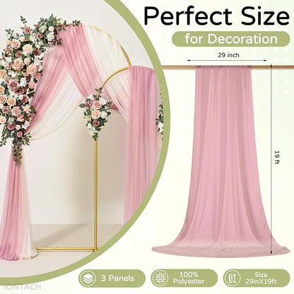 Wedding Arch Draping Fabric 29" x 19Ft Sheer Drapes for Backdrop Wedding Ceremony Reception Ceiling Decor Curtain Baby Bridal Shower Decoration (Dusty Rose, 3 Panels)