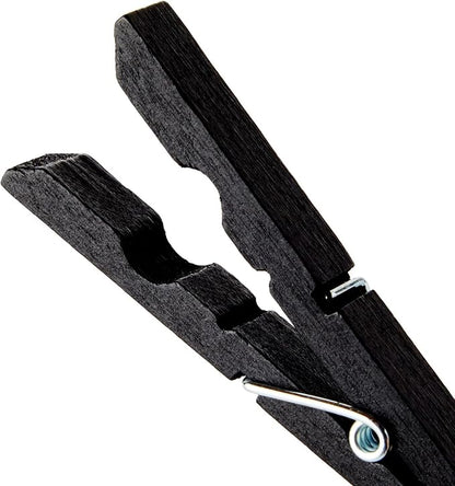 Juvale Wooden Clothespins - Indoor Laundry Hanging & Laundry Clips - Wooden Clothes Pins for Crafts & Photo Clips - Strong Spring Grip & Mini Clothespins - Pack of 100, 4 in, Black
