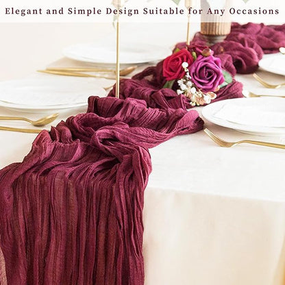 Burgundy 12 Pack Cheesecloth Table Runner 10FT Rustic Gauze Cheese Cloth Table Runner for Wedding Bridal Baby Shower Table Decor 20 x 120 Inch Long Boho Fabric Sheer Birthday Party Table Decorations