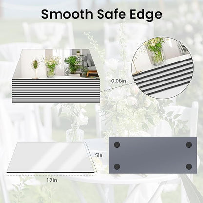 JAMBALAY 12"×5" Mirror Centerpieces for Tables, Set of 12 Glass Mirror Table Centerpieces, Rectangular Glass Mirror Trays, Mirror Candle Plates for Wedding Decorations and Party