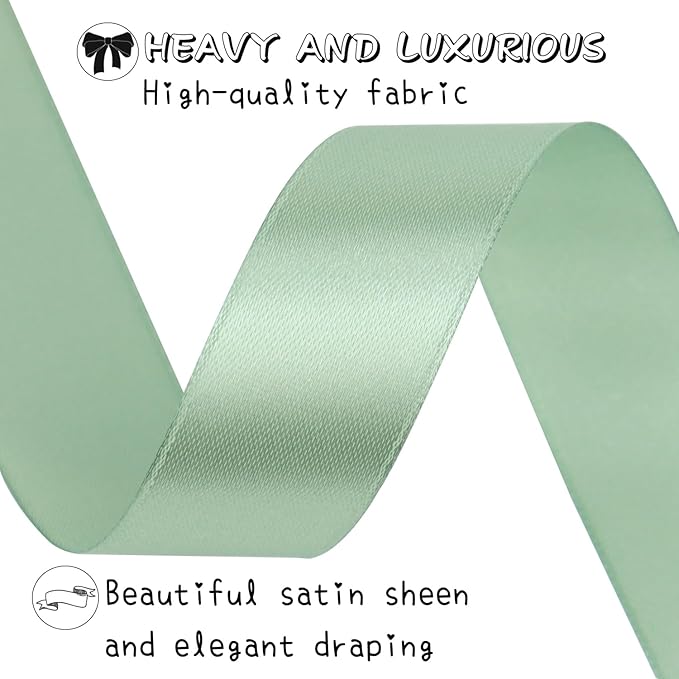 Sage Green Solid Satin Ribbon 1 Inch 50 Yards Solid Polyester Fabric Ribbon for Gift Wrapping Wedding Christmas Baby Shower Birthday Party Decoration Handmade Immortal Flower Craft