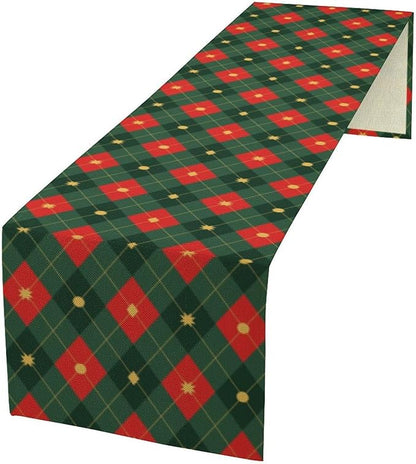 Christmas Table Runner,Green Red Xmas Plaid Table Cloth Kitchen Dining Table Decoration for Home Party Decor 13x120 Inch