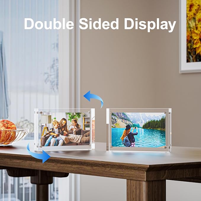 2 Pack 8x10 Acrylic Picture Frames - 20% Thicker Double Sided Magnetic Frame with UV Protection - Freestanding Clear Frameless Display for Tabletops - Modern Photo Frame Set for Home & Office Decor