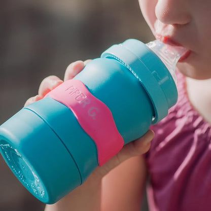 InchBug Orbit Labels - Baby Bottle Name Labels for Daycare, Sippy Cup Bands - Engraved Silicone, Reusable, Dishwasher Safe, White Contrasting Personalization, 4-Pack (Lullaby Blue)