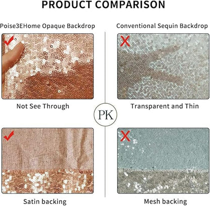 Poise3EHome 8Ft x 10Ft Rose Gold Sequin Backdrop, Glitter Thick Satin Sequin Background Drapes,Sequence Xmas Thanksgiving Backdrop for Wedding Party Holiday Festival Decor