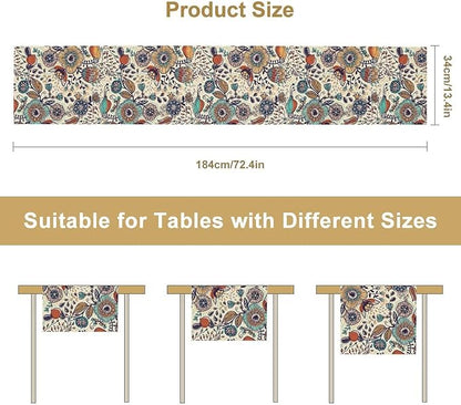 Boho Floral Table Runner,Vintage Flowers Tropical Plants Country Style Table Cloth Kitchen Dining Table Home Party Decoration 13x120 Inch