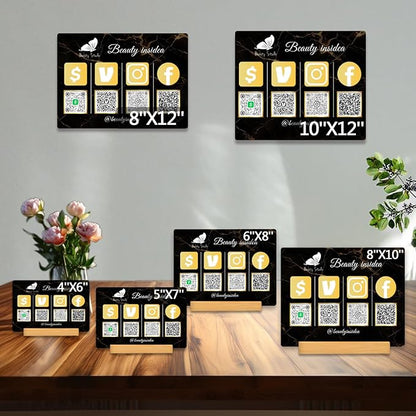 Personalized Custom Metal QR Code Sign Venmo Cashapp Scan to Pay with Stand Instagram Facebook Social Media QR Signs Bar Code QR Plaque Print for Business Salon Beauty Store Restaurant Wifi Sign (Vertical 4)