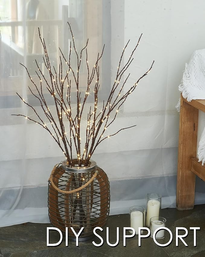 Birchlitland Lighted Branches for Vase 32in Tall 150 LED Plug in, Brown Artificial Willow Lights with Timer Home Christmas Party Mantle Decor