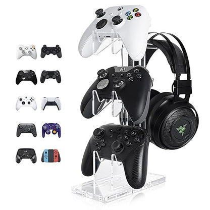 OAPRIRE Universal 3 Tier Controller Stand and Headset Stand for XBOX ONE X SWITCH PS4 PS5 PC, Controller Holder Gaming Accessories, Build Your Game Fortresses (Clear)