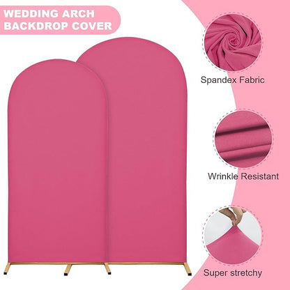 Wedding Arch Covers Arch Backdrop Cover Arch Stand Covers 7.2FT 6.6FT 6FT Set of 3 Arch Cover Spandex Fabric Stretchy Backdrop for Wedding Birthday Party Decoration Baby Shower (Rose Red)