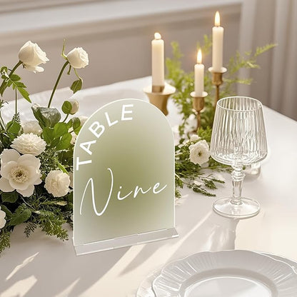 Frosted Arch Wedding Table Numbers 1-20 with Stands, 5x7 Inch Acrylic Arch Sign with Holder for Wedding Reception Table Centerpiece Decoration