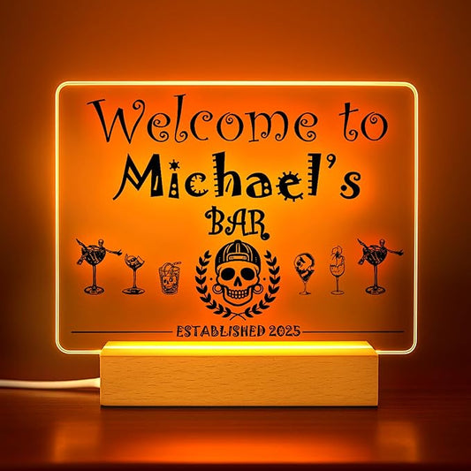 Personalized Bar Gifts for HOME BAR, Custom Name Date Acrylic Light Up Signs, Customized Acrylic Plaque with Night Light, Personalized Night Light for Man Cave Decor
