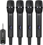 4 Rechargeable Wireless Microphones, Pro Handheld Cordless Mics System with Echo Treble BASS VOL Control for Karaoke Singing Church Party, 1/4'' Output, Black