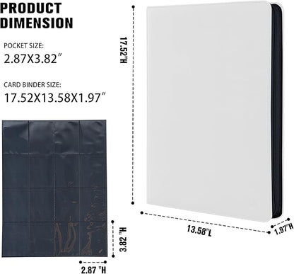 Premium 1000+ Pockets Card Binder,16 Pockets Card Binder Ringless Side Loading Trading Card Album Folder for TCG -White