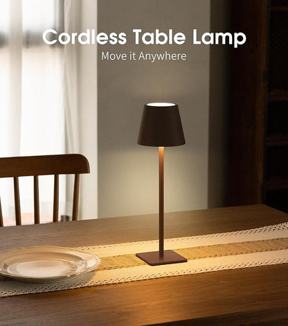 UME 3 Pack Cordless Table Lamp, Battery Operated Lamp - Portable Waterproof Rechargeable Table Lamp w/ 3 Color Temps & Stepless Dimming for Dinner, Desk, Cafe, Outdoor (Matte Brown)