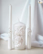 Unity Candle Set - Wedding Ceremony & Reception – 6” Pillar & Two 10” Taper Candles – Long Burning Unity Candles for Marriage Ritual – Handmade in USA – White|Florals|Classic