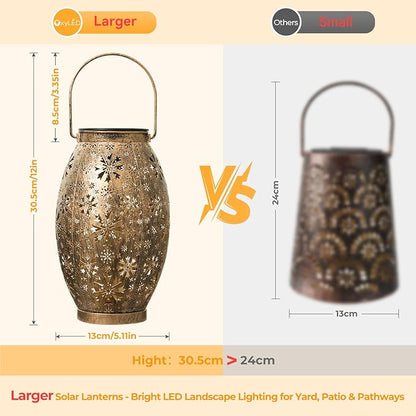 Solar Lanterns Outdoor Waterproof - 2 Pack Hanging Solar Lights Outdoor, Halloween Decorative Retro Metal Lanterns with Handles for Yard, Patio, Tabletop, Pathway, Gardening Gifts for Women Men