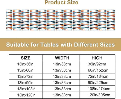 Mid Century Table Runner, Modern Style Retro Pattern Droplet Shapes Mosaic Tones Pattern Print for Home Kitchen Table Decor Dining Coffee Room Party Decor 13x108in