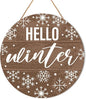 Muktoujaumai Hello Winter Sign Front Door Decor, Christmas Round Hanging Sign Decor Rustic Snowflake Xmas Holiday Wall Decorations Winter Wood Sign for Door, Porch, Home, Welcome Winter