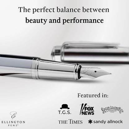 Ellington Pens Luxury Fountain Pen Set- Fountain Pens for Writing - Smooth Fine Nib - Includes Refillable Ink Converter, 3 Ink Cartridges [Black & Blue], Gift Box - Elegant Calligraphy