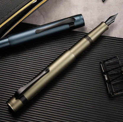 Hongdian M2 Black Forest Mini Fountain Pen, Bent Nib & Sleek Shape Aluminium Short Pocket Travel Pen (Midnight Blue)