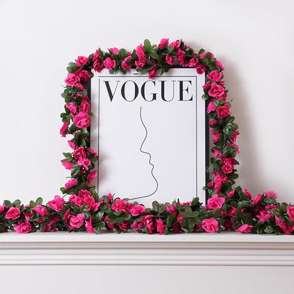 5 Pcs 41FT Flower Garland, Artificial Rose Garland Flowers Plants Fake Flower Hanging Rose Ivy, Birthday Party Valentine's Day Wedding Wall Arch Decor（Fuchsia）