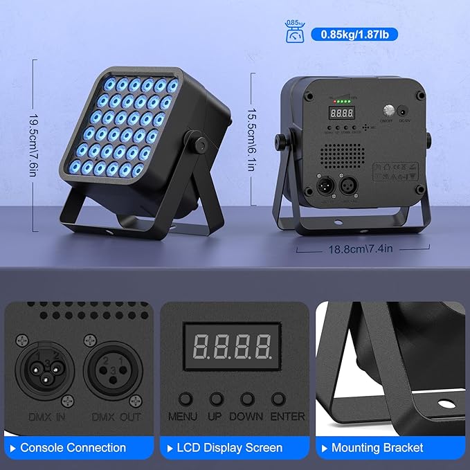 Rechargeable Par Can Lights, 72W RGB 5200mAh Uplights Battery Powered Stage Light, Wireless DJ Lights Sound Activated with Remote & DMX Control for Festivals, Weddings, Bars, Churches, DJ (6 Packs)