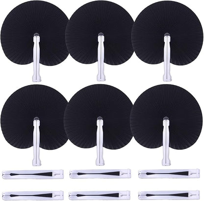 12 Packs Decorative Paper Folding Hand Fans Handheld,Black Round Foldable Wedding Fans Chinese and Japanese Fans Bulk for Bridal Guest Church Party Favors Dancing Birthday DIY