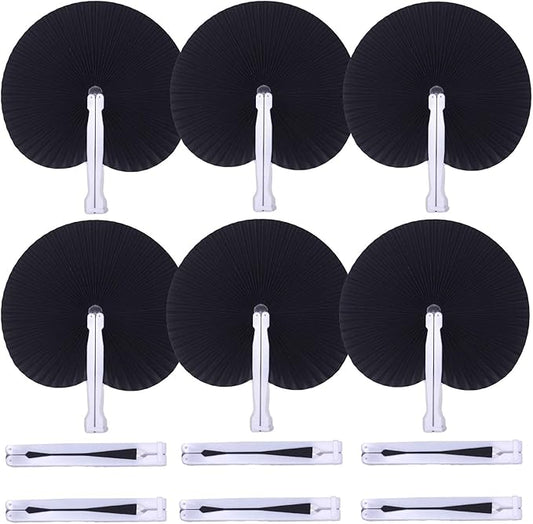 12 Packs Decorative Paper Folding Hand Fans Handheld,Black Round Foldable Wedding Fans Chinese and Japanese Fans Bulk for Bridal Guest Church Party Favors Dancing Birthday DIY