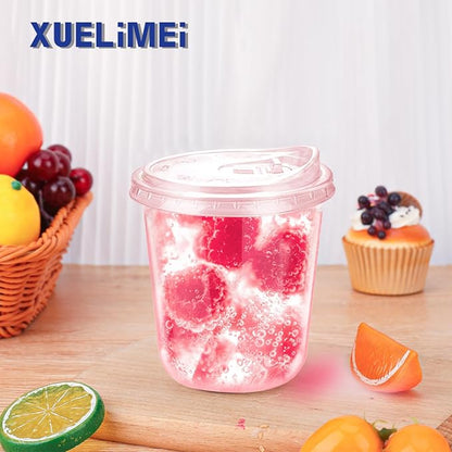 12oz Disposable Stemless Glasses With Strawless Sip Lids,PET Disposable Drinking Cups,Clear Plastic Wine Glasses for Parties Birthday,Wedding,Meeting,Christmas Party Supplies. (50, Pink)