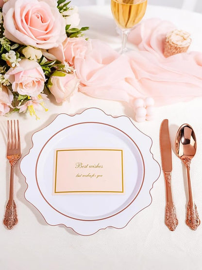 WDF 120Pieces Rose Gold Plastic Silverware - Heavy Duty Rose Gold Plastic Cutlery Set - Disposable Rose Gold Utensils - Rose Gold Flatware Includes 40 Forks, 40 Spoons, 40 Knives for Wedding