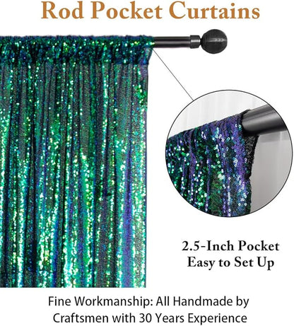 ShinyBeauty Sequin Backdrop Curtain Iridescent Green 2 Panels Sequin Bakdrop 4x8FT Shimmer Backdrop for Photograph Wedding Backdrop Drapes Iridescent Green Glitter Backdrop Curtain (Green Blue)