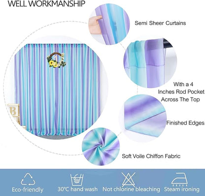 DUOBAO 2-Pack Mermaid-Inspired Chiffon Curtain Panels - Long Ombre Aqua Turquoise Teal Lilac Purple Sheer Voile for Girls' Bedroom & Living Room Windows, Each 58"" W x 120"" L
