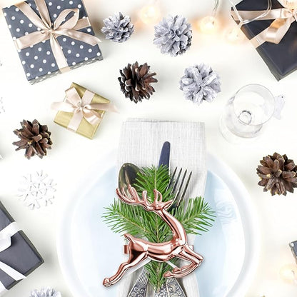 ZeeDix Set of 8 Rose Gold Elk Chic Napkin Rings for Christmas Dinning Table Setting-Wedding Receptions, Christmas, Thanksgiving and Home Kitchen for Casual or Formal