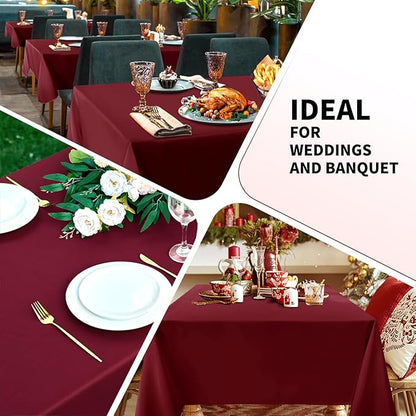 Burgundy 6 Pack Polyester Table Cloth 60 x 102 Inch, Rectangle Tablecloths for 6 Foot Tables Washable Table Cloth for Party Wedding