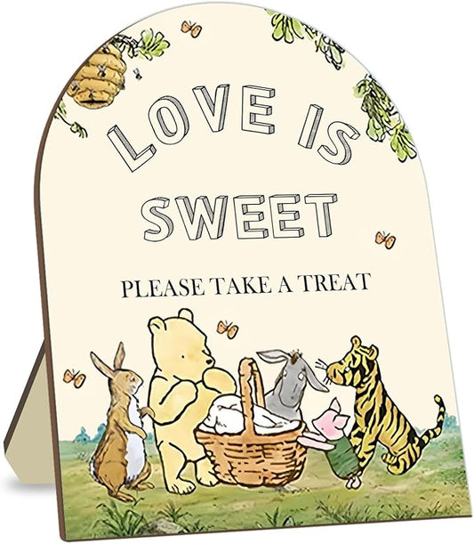 Classic Pooh Love is Sweet Please Take A Treat Sign, Winnie Decor Bridal Shower Sign, Love is Sweet Sign for Wedding Shower, Baby Shower Bridal Shower Decor Supplies 9 * 11IN