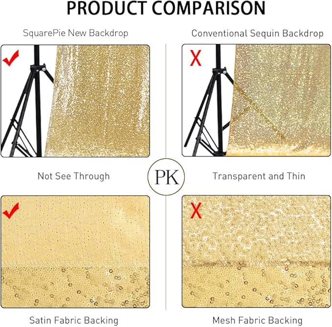 SquarePie Sequin Backdrop Curtain Less See Through Thick Background for Party 4FT x 8FT Gold