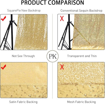SquarePie Sequin Backdrop Curtain Not See Through Background for Wedding Party 6FT x 8FT Gold