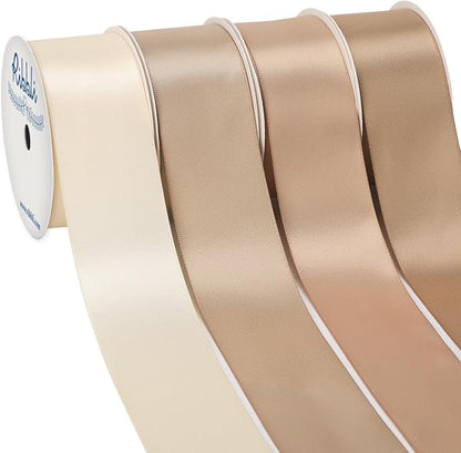 Ribbli Champagne Satin Ribbon 1-1/2 Inch x 4 Rolls Total 40 Yards-Ivory Champagne Purple Ribbon for Gift Wrapping Craft Wedding Decoration