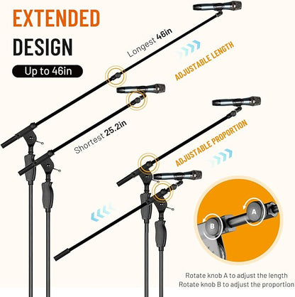 CAHAYA Tripod Microphone Stand: Boom Arm One-Button Release Floor Mic Stand Portable with Carrying Bag and 2 Mic Clips for Singing Performance Wedding Stage Meeting Live CY0362