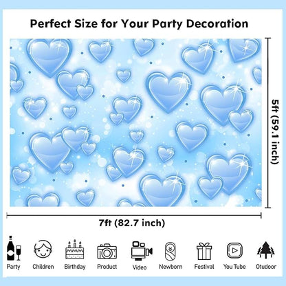 Sensfun 7x5ft Light Blue Heart Backdrop Early 2000s Party Decorations Old School Backdrops Valentines Day 90s Hearts Y2K Birthday Party Banner Newborn Photography Background Selfile Photo Booth Props
