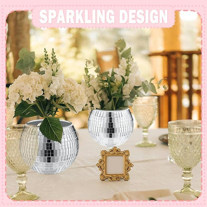 9 Pcs Disco Ball Vase,Glass Disco Ball Vases, Mirror Disco Balls,Candle Holder Vase,Disco Ball Decorations,Wedding Centerpieces,Birthday Parties,Bedroom,Office Decorations (5 x 6 inches)