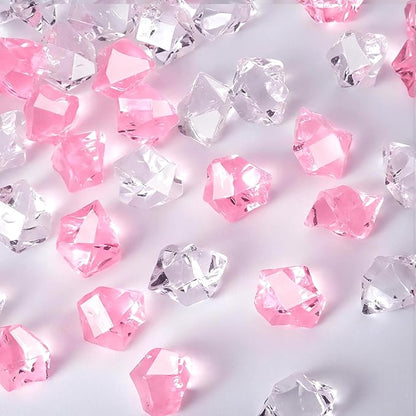 Acrylic Crushed Ice Rocks, Babenest 150 PCS Fake Crystals Plastic Ice Cubes Diamonds Gems for Vase Fillers, Home Decoration, Table Scatter, Event, Wedding, Arts & Crafts (Pink/Clear)